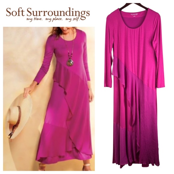 Soft Surroundings Dresses & Skirts - Soft Surroundings Sz Medium 8 10 Maxi Dress Pink Ruffle Chiffon Stretch CHIC